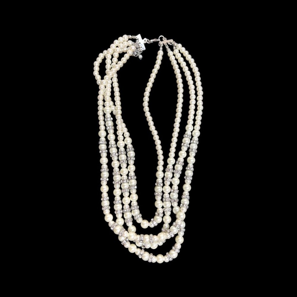 Vintage Faux Pearl Statement Necklace Chunky Beaded Bridal Necklace Mother Bride - Picture 2 of 12